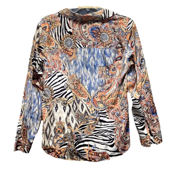 Chico's Batik Print Blouse – Size 1 Batik 100% Cotton Chico's Size 1 (M/8) - Picture 2 of 9